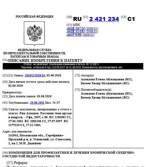 КОМПОЗИЦИЯ ДЛЯ ПРОФИЛАКТИКИ И ЛЕЧЕНИЯ ХРОНИЧЕСКОЙ СЕРДЕЧНО-СОСУДИСТОЙ НЕДОСТАТОЧНОСТИ