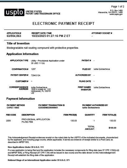 Биополимерный состав для декоративных и защитных покрытий ногтей с биоразлагаемыми свойствами