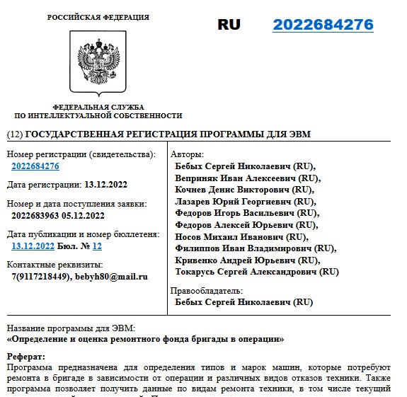 Определение и оценка ремонтного фонда бригады в операции