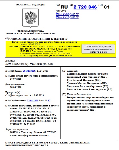 СВЕТОДИОДНАЯ ГЕТЕРОСТРУКТУРА С КВАНТОВЫМИ ЯМАМИ КОМБИНИРОВАННОГО ПРОФИЛЯ