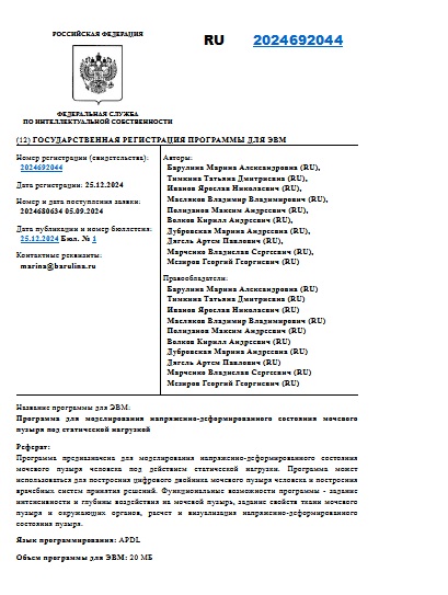 Программа для моделирования напряженно-деформированного состояния мочевого пузыря под статической нагрузкой